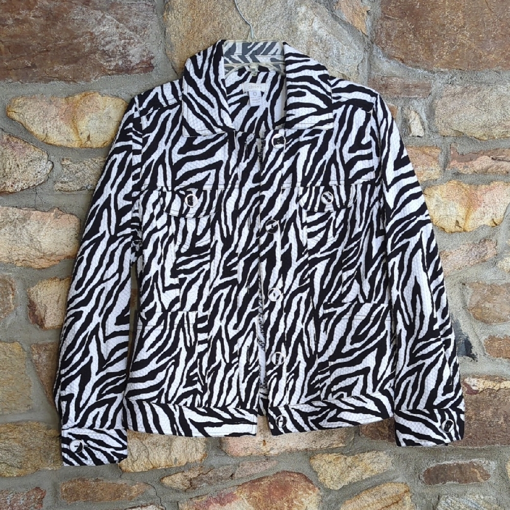 Chico's Monochrome Zebra Print Jacket
